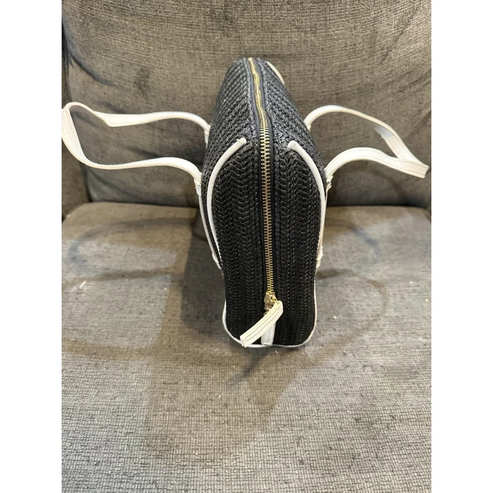 Who What Wear Satchel‎ Bag Womens Small Black White Chevron Top Handle Woven